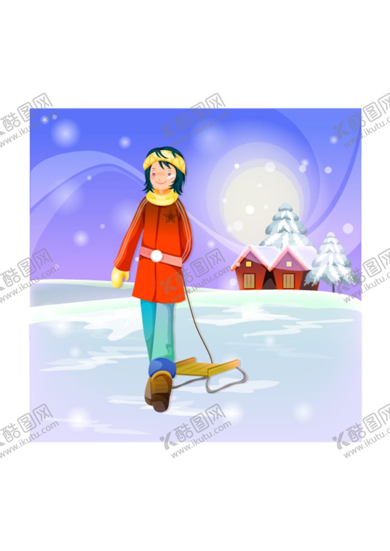 编号：30469001261259445568【酷图网】源文件下载-女孩滑雪插画