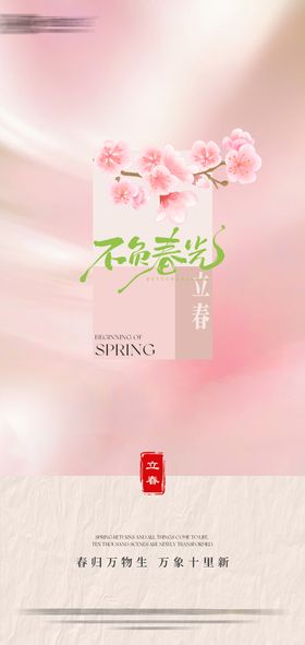 粉色立春节气海报