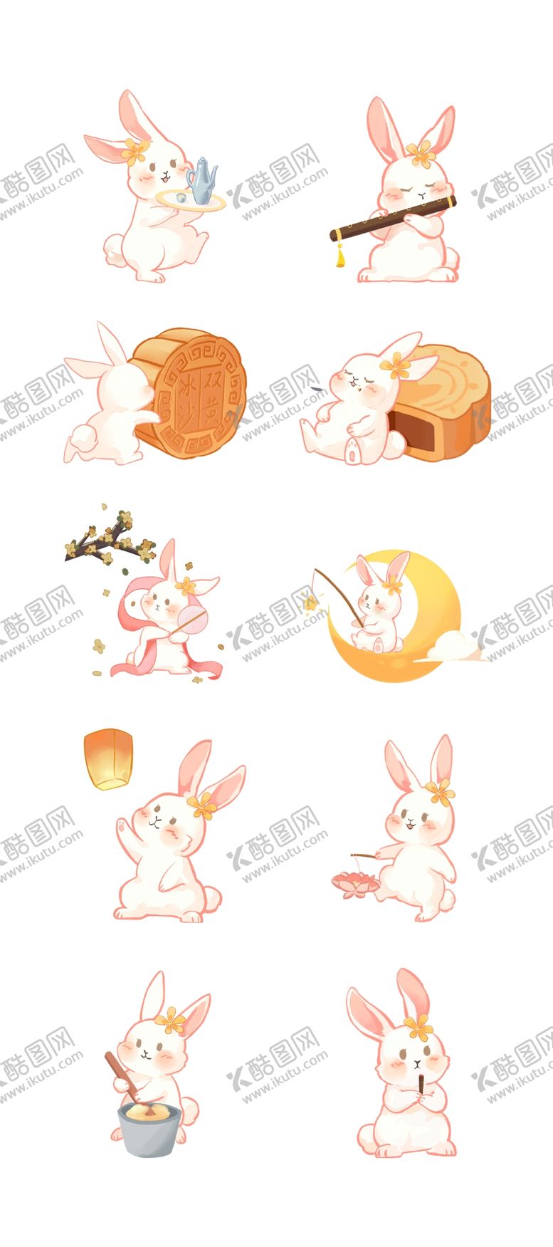 编号：89426402211727422349【酷图网】源文件下载-中秋玉兔九种动作