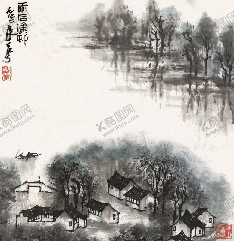 编号：64322909162108378163【酷图网】源文件下载-李可染国画山水河流桥梁