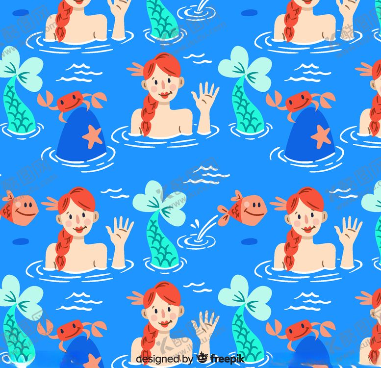 编号：28204509260759564284【酷图网】源文件下载-创意海面打招呼的美人鱼