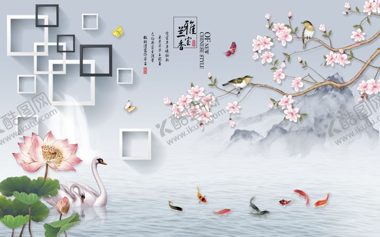 编号：71584009242150519575【酷图网】源文件下载-工笔花鸟背景墙装饰画