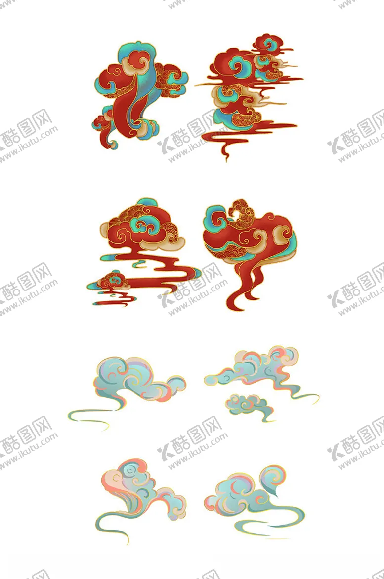 编号：29835403011542477715【酷图网】源文件下载-中国古典风彩色祥云元素