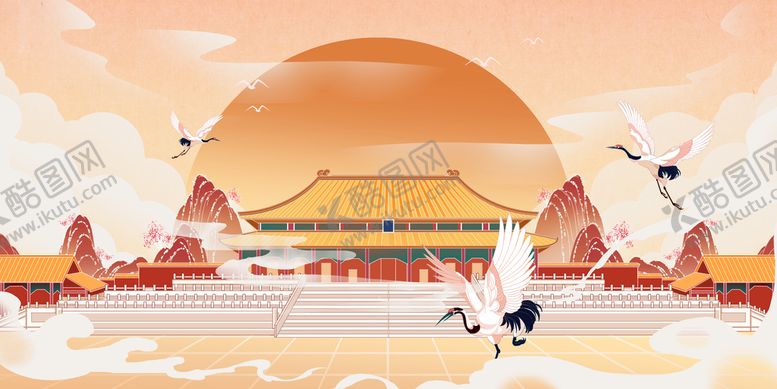 编号：01975209160236159261【酷图网】源文件下载-国潮仙鹤背景