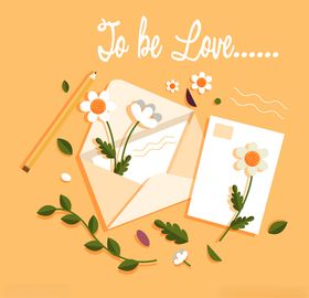 创意信封信纸和花卉矢量图