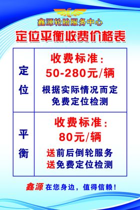 四轮定位收费节目表