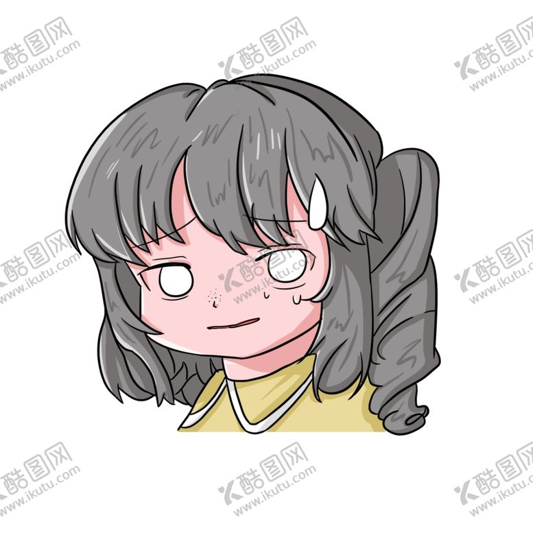 编号：39525510050831516309【酷图网】源文件下载-Q版可爱卡通女生长黑头无语流汗