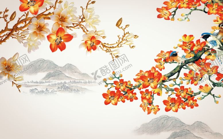 编号：41567209240743238989【酷图网】源文件下载-中式玉兰花背景墙