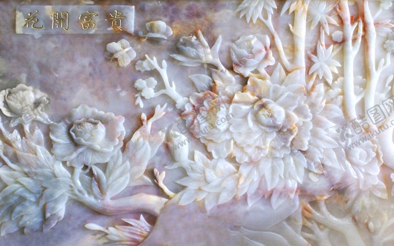 编号：17054309291923541440【酷图网】源文件下载-玉石雕刻花开富贵鎏金