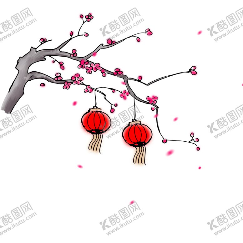 编号：12341404180133327277【酷图网】源文件下载-中国风灯笼梅花元素PNG