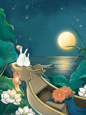 中秋节插画展架月圆海报
