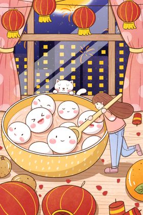 元宵节插画海报