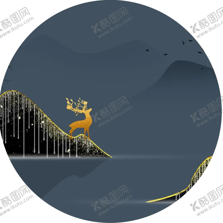 编号：10783601170524057044【酷图网】源文件下载-麋鹿湖泊圆形挂画装饰画
