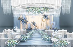 蓝白清新风婚礼现场布置