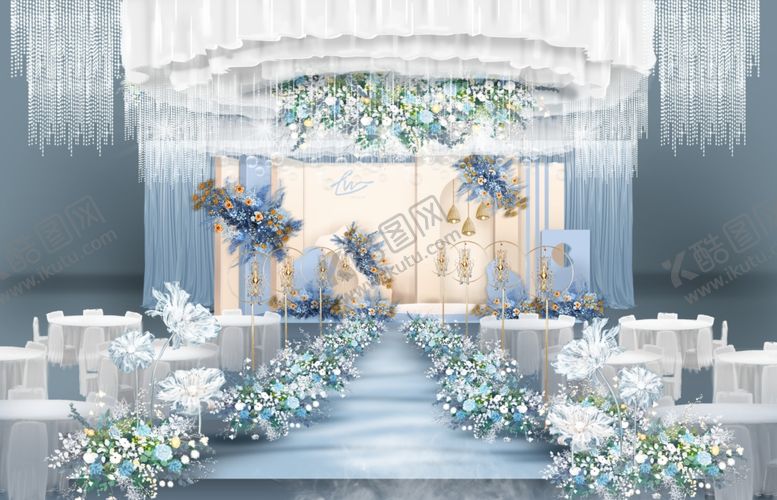 编号：27398604031845228733【酷图网】源文件下载-蓝白清新风婚礼现场布置