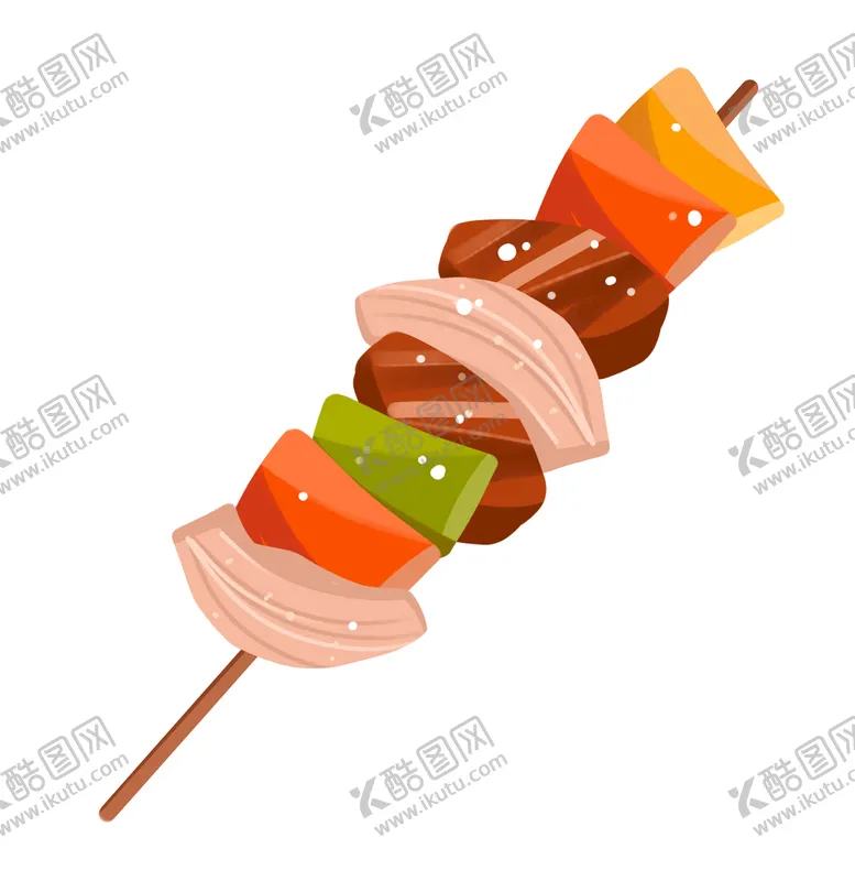 编号：40763109151249122031【酷图网】源文件下载-手绘美食中国烤串插画元素  烤肉串牛肉串