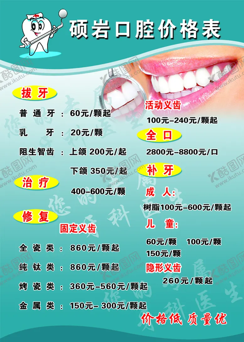 编号：93408509161427286342【酷图网】源文件下载-口腔价格报