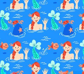 创意海面打招呼的美人鱼无缝背景