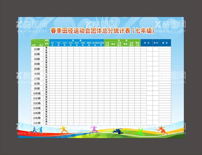 编号：40174311031143544188【酷图网】源文件下载-运动会统计表