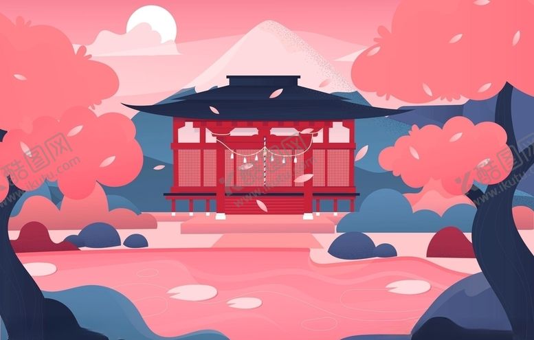 编号：82624505070618153722【酷图网】源文件下载-日本风格建筑场景插画
