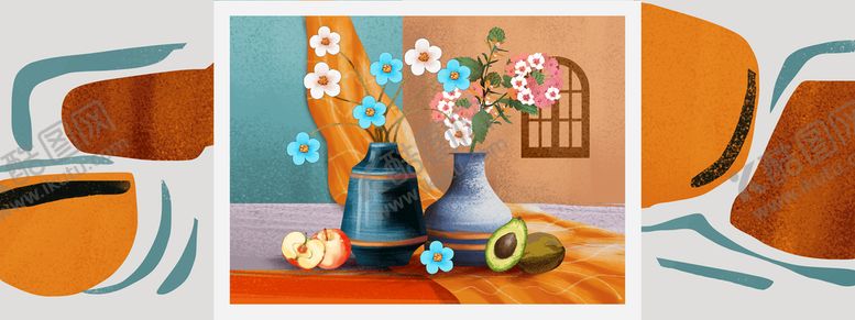编号：18265309271830147309【酷图网】源文件下载-花瓶色块装饰画