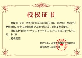 企业公司个人授权证书模板