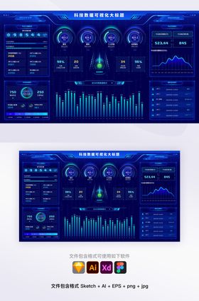 科技蓝数据可视化大屏后台UI设计