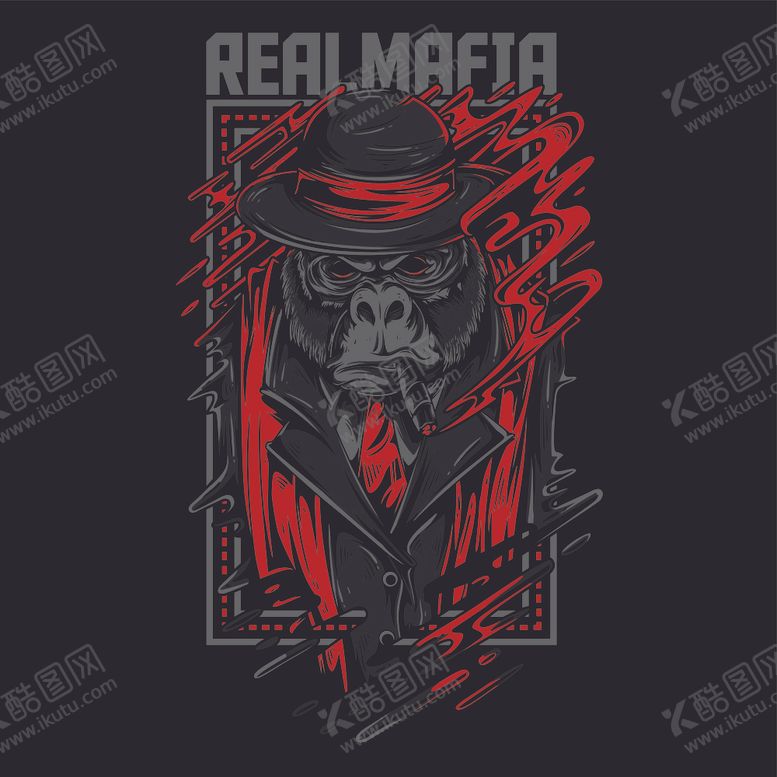 编号：87990510131535551074【酷图网】源文件下载-创意时尚黑猩猩手绘图案印花插画