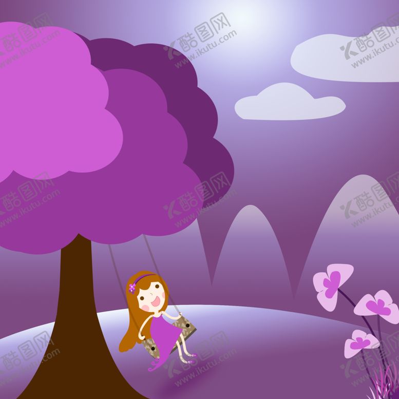 编号：94983909282101193324【酷图网】源文件下载-紫色唯美浪漫插画荡秋千的女孩