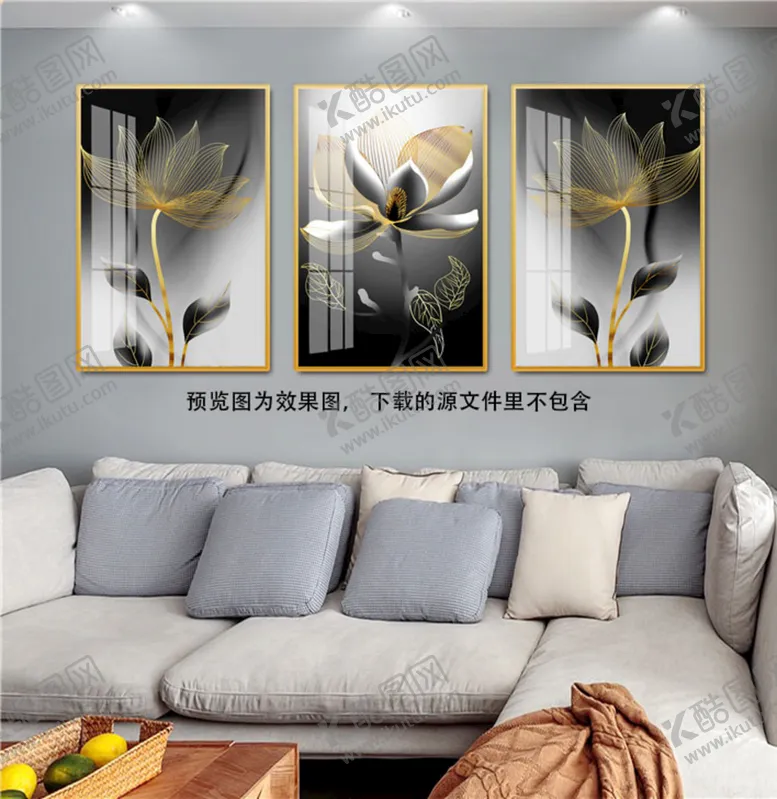 编号：68215511072124564721【酷图网】源文件下载-线条莲花花卉黑白挂画装饰画