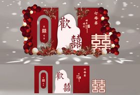 新中式红色订婚宴气球布置
