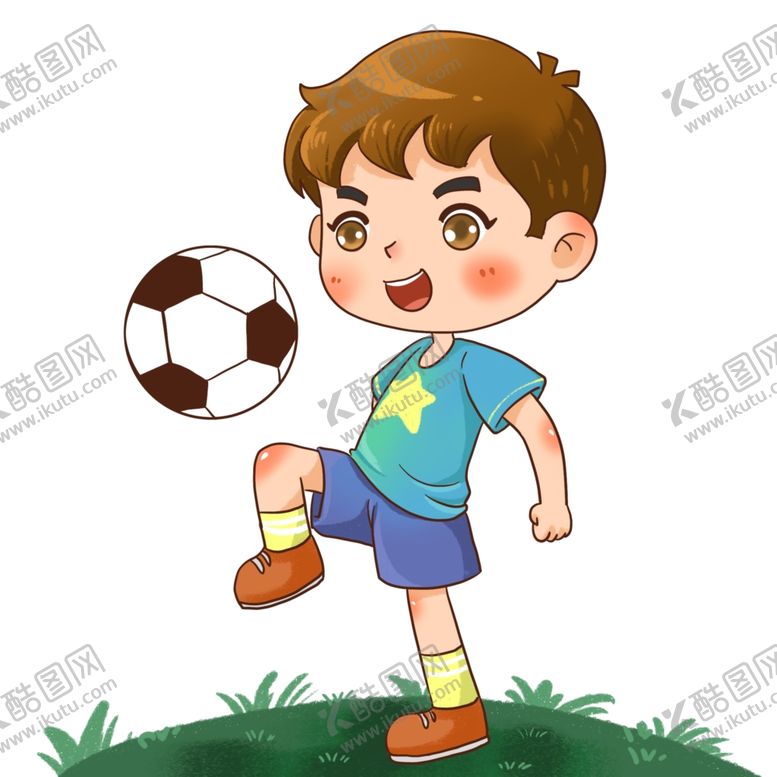 编号：56418309092307354041【酷图网】源文件下载-卡通人物踢足球的男孩免抠设计元