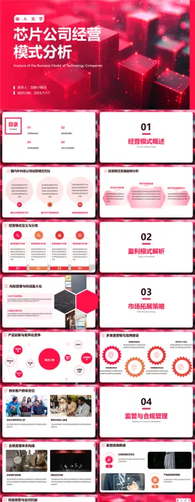 红色科技感经营分析总结PPT模板