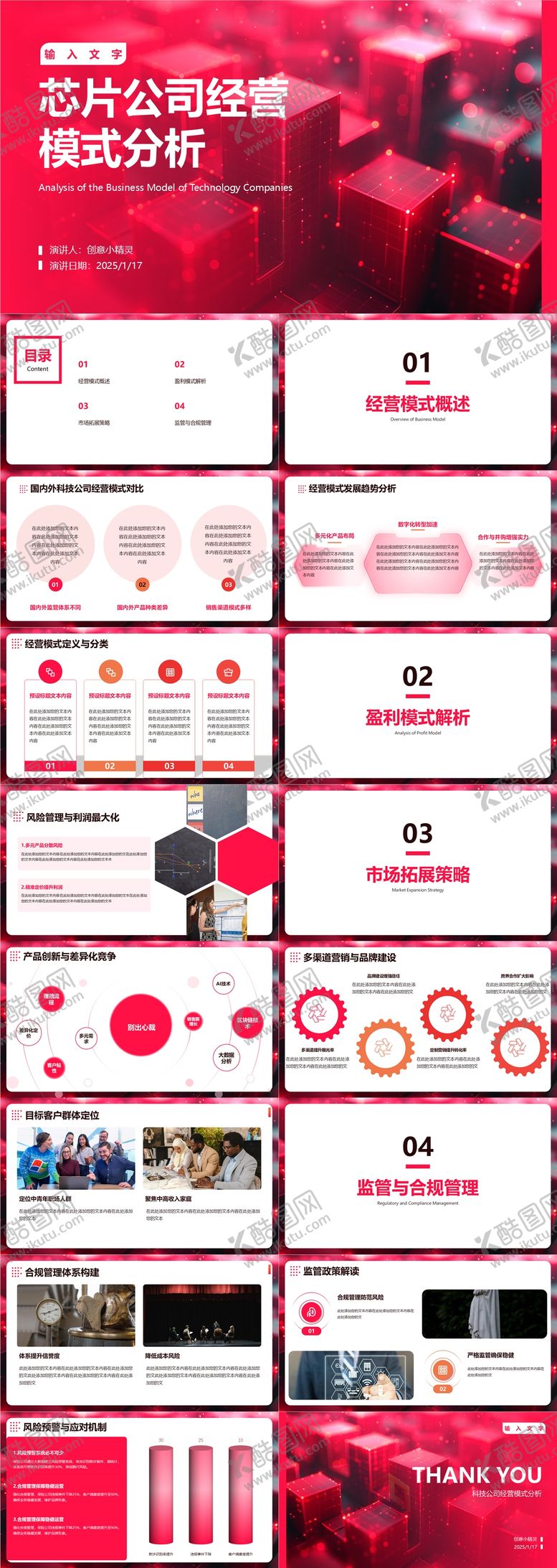 编号：36805704021511341919【酷图网】源文件下载-红色科技感经营分析总结PPT模板