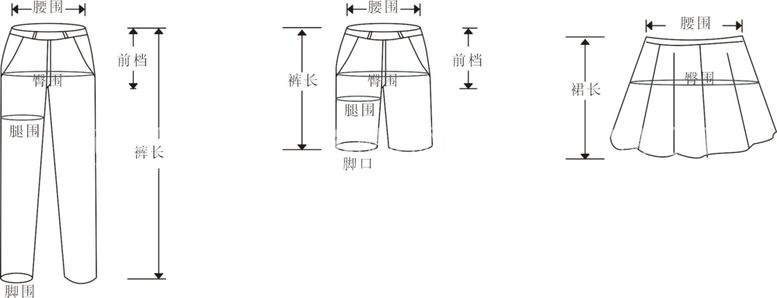 编号：71602612231131583883【酷图网】源文件下载-长裤短裤短裙尺寸测量示意图