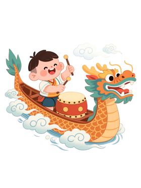 男孩划龙舟庆端午