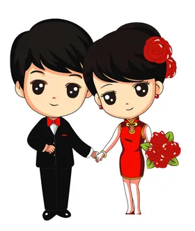 卡通新郎新娘PNG免扣素材中式古典婚礼婚礼情侣婚庆人物