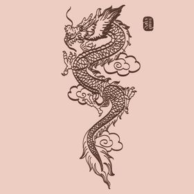 手绘中国龙版画插画