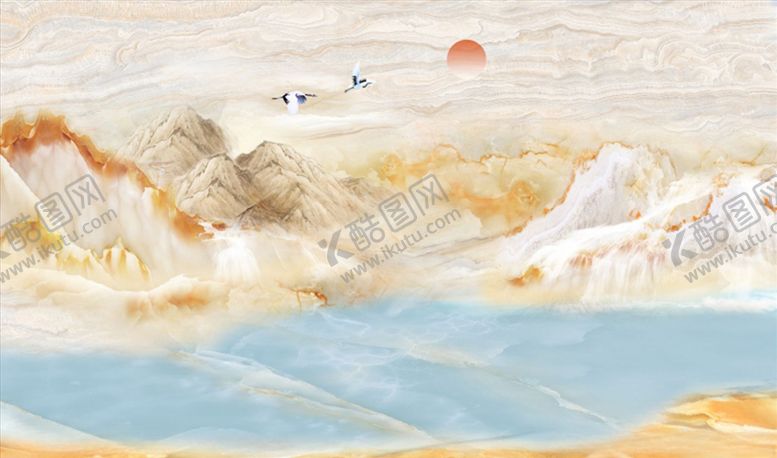 编号：16796705131431012339【酷图网】源文件下载-山水画大理石纹背景墙