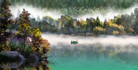 山水建筑传统国风古风插画背景