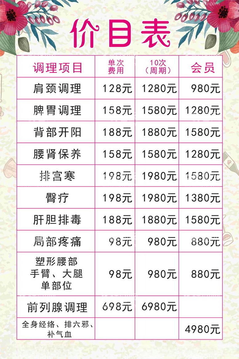 编号：10299412180647098283【酷图网】源文件下载-美容价目表