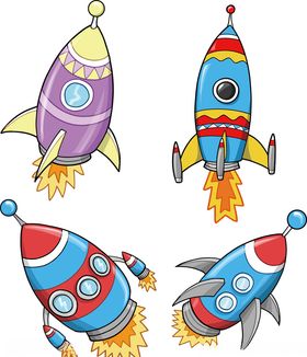卡通火箭宇宙飞船飞机插画素材