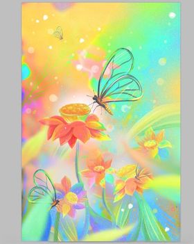 梦幻花卉与蝴蝶插画