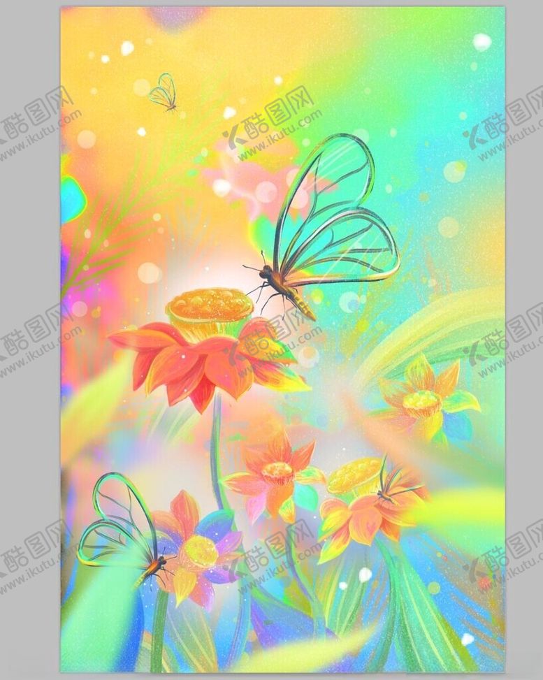 编号：24719105041133428267【酷图网】源文件下载-梦幻花卉与蝴蝶插画