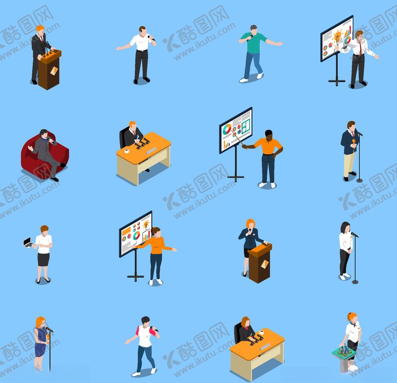 编号：85978810170602055685【酷图网】源文件下载-16款创意立体演讲人物