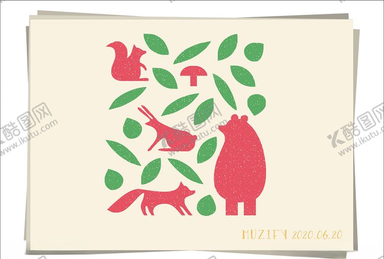 编号：37341410040248217784【酷图网】源文件下载-绿叶和动物彩色剪影画册