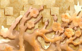 花木玉雕电视背景墙