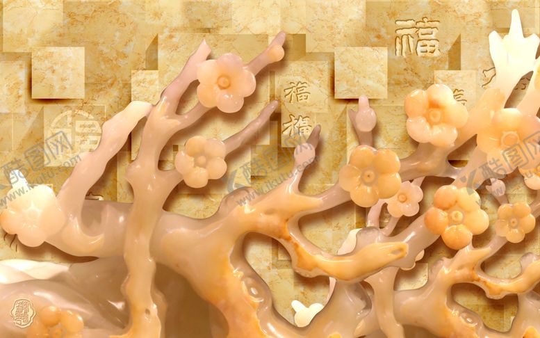 编号：39882607140140311952【酷图网】源文件下载-花木玉雕电视背景墙