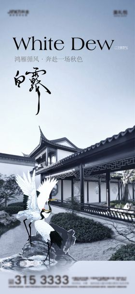 白露节气海报插画二十四寒中式