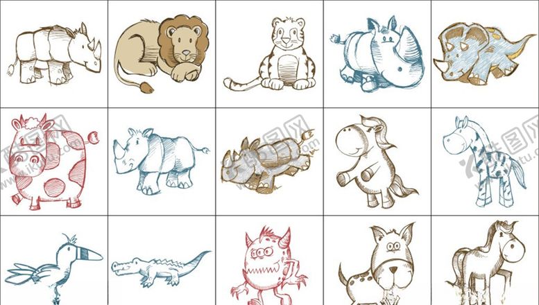 编号：26535709141719453572【酷图网】源文件下载-手绘粉笔卡通动物